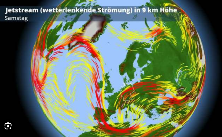 Grafische Darstellung zeigt den derzeitigen Verlauf des Jetstreams um die Erde
