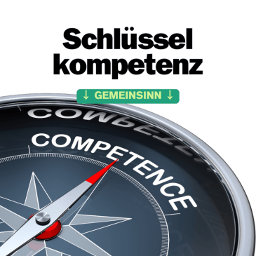 Der Nordpfeil eines Kompass zeigt auf das Wort Kompetenz.